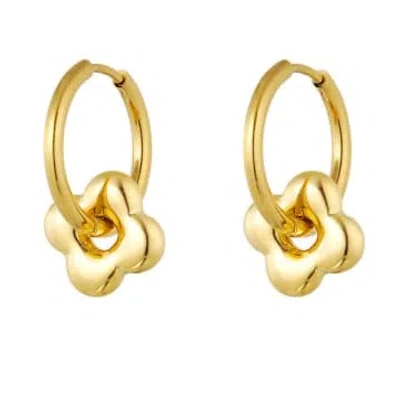Yw Golden Earrings With Thick Clover Charm