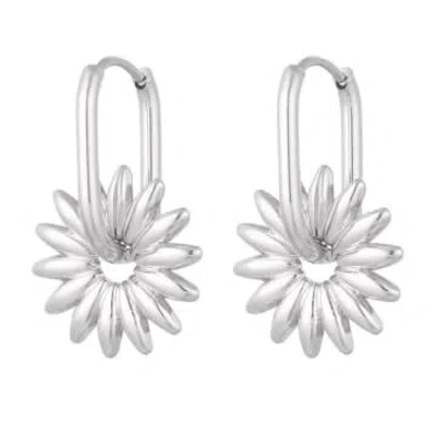 Yw Silver Elongated Earrings With Flower In Metallic