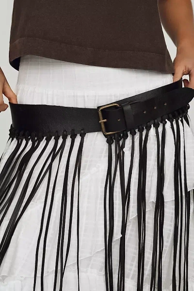 Z & L Europe Cheyenne Fringe Waist Belt In Black