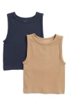 Z By Zella 2-pack Seamless Tanks In Navy Sapphire/tan Portabella