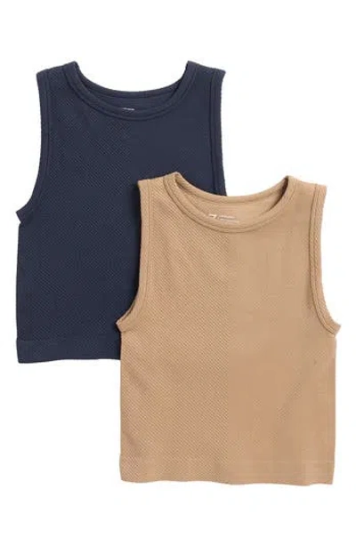 Z By Zella 2-pack Seamless Tanks In Navy Sapphire/tan Portabella