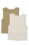 Z By Zella 2-pack Seamless Tanks In Olive Covert/grey Moonbeam