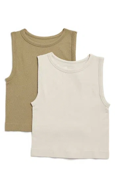 Z By Zella 2-pack Seamless Tanks In Olive Covert/grey Moonbeam