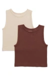 Z By Zella 2-pack Seasonal Crop Tanks In Tan Oxford
