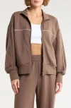 Z By Zella Cozy Scuba Knit Track Jacket In Brown