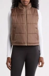 Z By Zella Crop Puffer Vest In Brown Shiitake