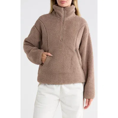 Z By Zella Faux Shearling Half Zip Pullover In Brown