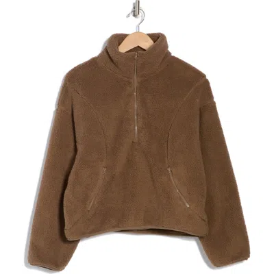 Z By Zella Faux Shearling Half Zip Pullover In Brown Shiitake