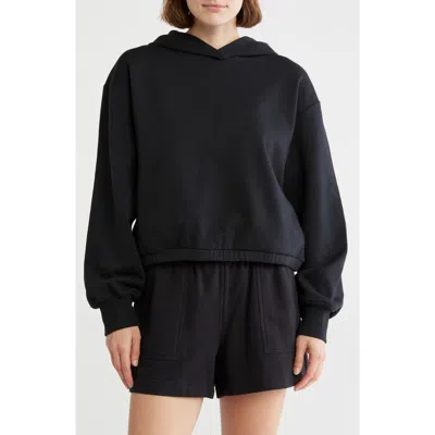 Z By Zella Feather Fleece Cinch Hem Pullover Hoodie In Black