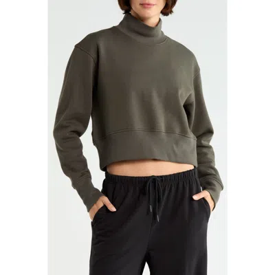 Z By Zella Feather Fleece Mock Neck Sweatshirt In Green