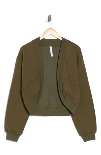 Z By Zella Feather Fleece Shrug Cardigan In Olive Night