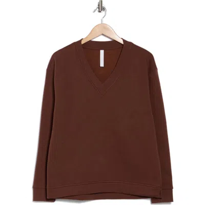 Z By Zella Feather Fleece V-neck Pullover In Brown Bitter