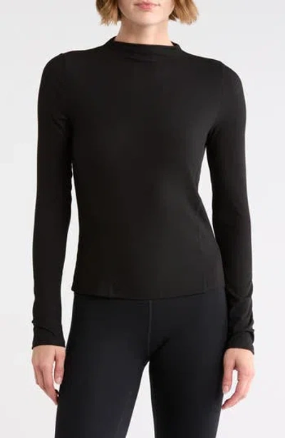 Z By Zella Glow Rib Mock Neck Top In Black