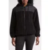 Z By Zella High Pile Fleece Trim Hooded Hybrid Jacket In Black