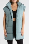 Z By Zella Hooded Long Quilted Vest In Blue