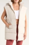 Z By Zella Hooded Long Quilted Vest In Neutral