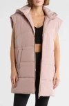 Z By Zella Hooded Long Quilted Vest In Pink