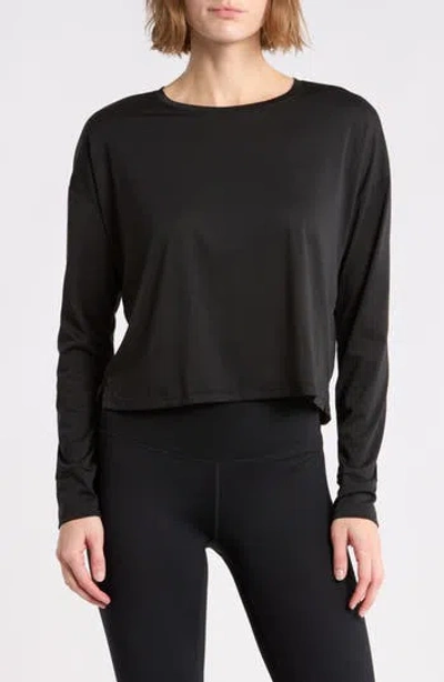 Z By Zella Key Element Long Sleeve Crop T-shirt In Black