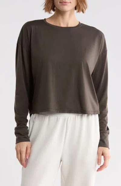 Z By Zella Key Element Long Sleeve Crop T-shirt In Brown