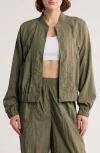 Z By Zella Kinetic Nylon Bomber Jacket In Olive Covert