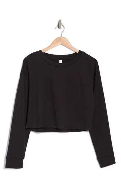 Z By Zella Long Sleeve French Terry Crop T-shirt In Black