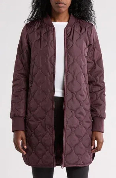 Z By Zella Longline Quilted Jacket In Burgundy Fudge