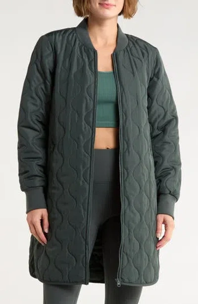 Z By Zella Longline Quilted Jacket In Green