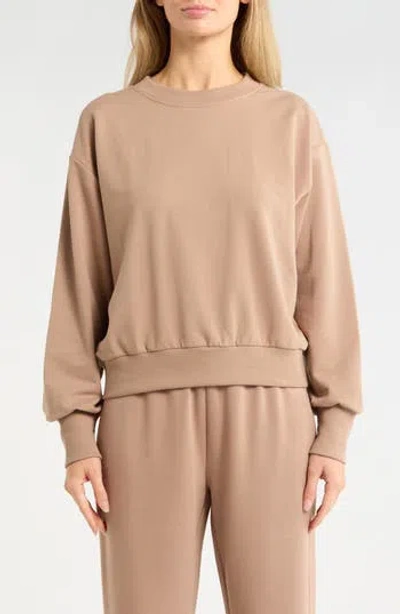 Z By Zella Relay Terry Crewneck Sweatshirt In Brown