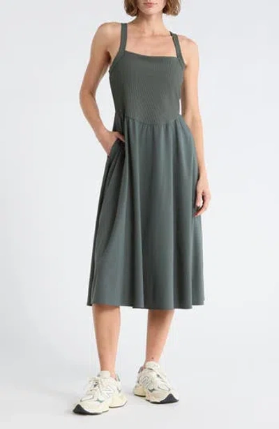 Z By Zella Rib Hybrid Midi Dress In Green