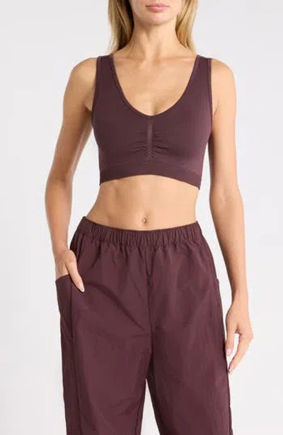 Z By Zella Ruched Longline Seamless Bra In Brown