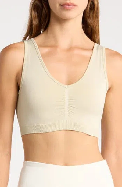 Z By Zella Ruched Longline Seamless Bra In Neutral