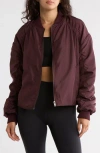 Z By Zella Ruched Sleeve Bomber Jacket In Burgundy