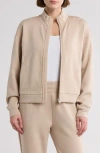 Z By Zella Whisper Stripe Scuba Knit Track Jacket In Tan Oxford