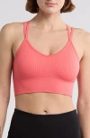 Z By Zella Strappy Racerback Rib Sports Bra In Coral Sugar