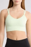Z By Zella Strappy Racerback Rib Sports Bra In Green Limecream