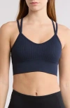 Z By Zella Strappy Racerback Rib Sports Bra In Navy Sapphire