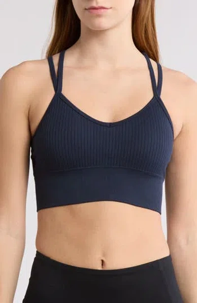 Z By Zella Strappy Racerback Rib Sports Bra In Navy Sapphire