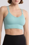 Z By Zella Strappy Racerback Rib Sports Bra In Teal Aquifer