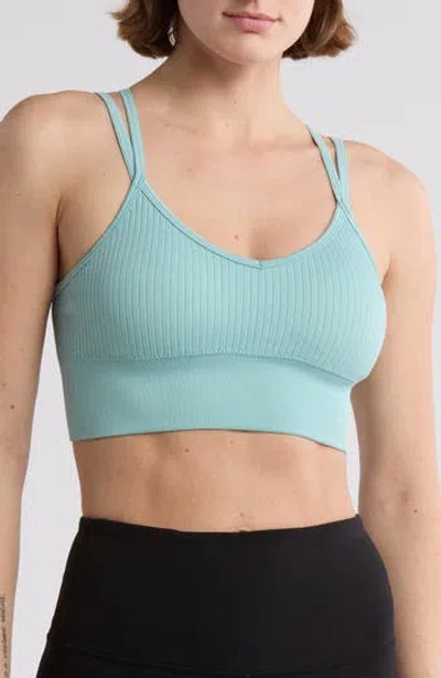 Z By Zella Strappy Racerback Rib Sports Bra In Teal Aquifer