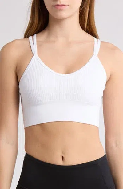 Z By Zella Strappy Racerback Rib Sports Bra In White