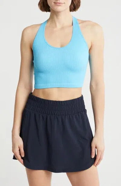 Z By Zella Stretch Seamless Longline Bra In Blue Brilliance