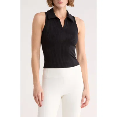 Z By Zella Stretch Seamless Rib Polo In Black