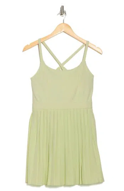 Z By Zella Tiebreak Crossback Pleated Active Dress In Green Limecream