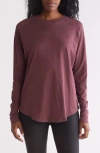Z By Zella Vintage Wash Relaxed Long Sleeve Tee In Burgundy Fudge