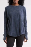 Z By Zella Vintage Wash Relaxed Long Sleeve Tee In Navy Sapphire