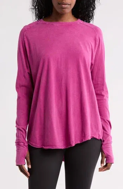 Z By Zella Vintage Wash Relaxed Long Sleeve Tee In Purple Boysenberry