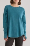 Z By Zella Vintage Wash Relaxed Long Sleeve Tee In Teal Seagate