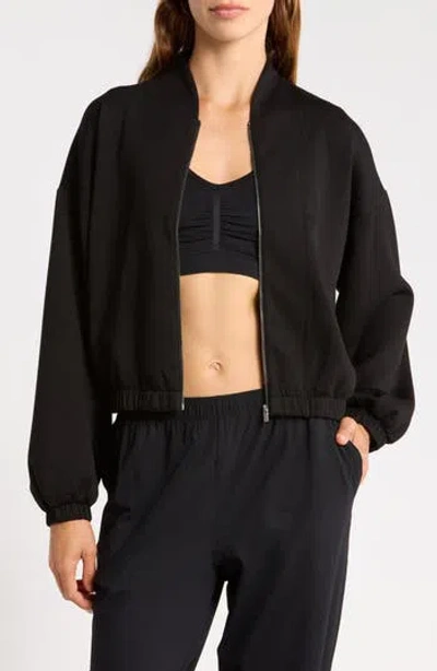 Z By Zella Whisper Knit Bomber Jacket In Black