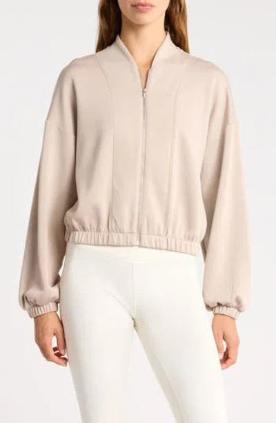 Z By Zella Whisper Knit Bomber Jacket In Neutral