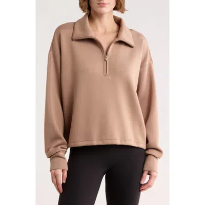 Z By Zella Whisper Knit Half Zip Sweatshirt In Brown